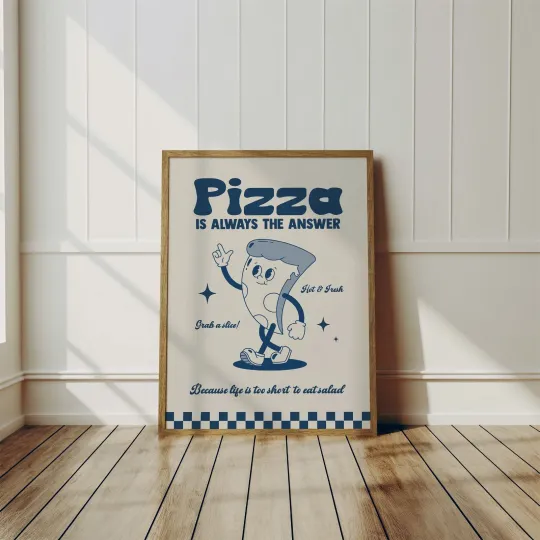 Discover Retro Fresh Pizza Poster Wall Art Vintage Kitchen Decor