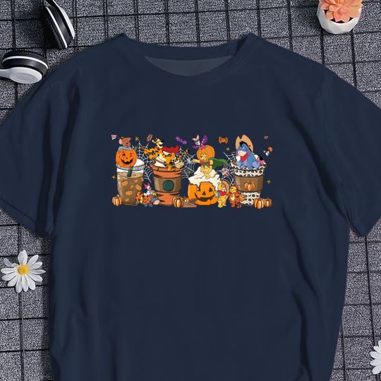 Discover Winnie Pooh Coffee Latte Unisex T-Shirt, Winnie The Pooh Tea Cup Inspired Shirt, Family Trip Matching Tee, Halloween Shirt Gifts