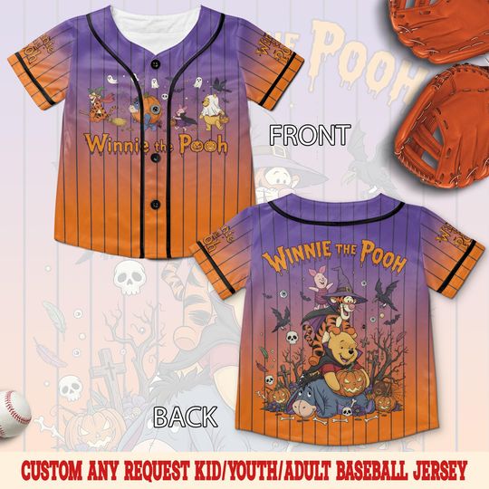 Discover Customized Halloween Winnie The Pooh Baseball Jersey, Disney Pooh Baseball Jersey