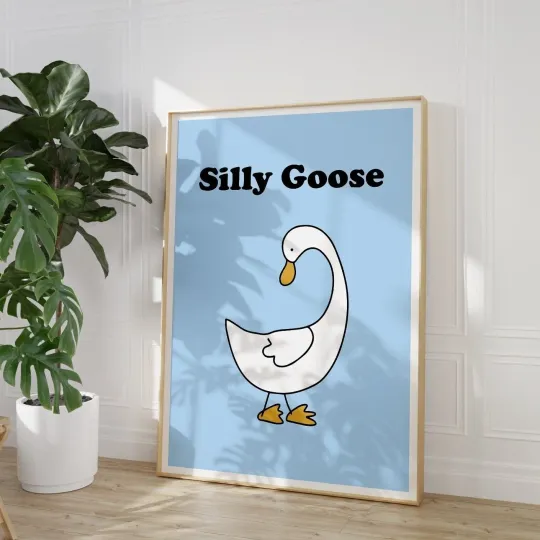 Discover Blue Silly Goose Print Poster Funny Wall Art Home Decor Gallery Wall 2324