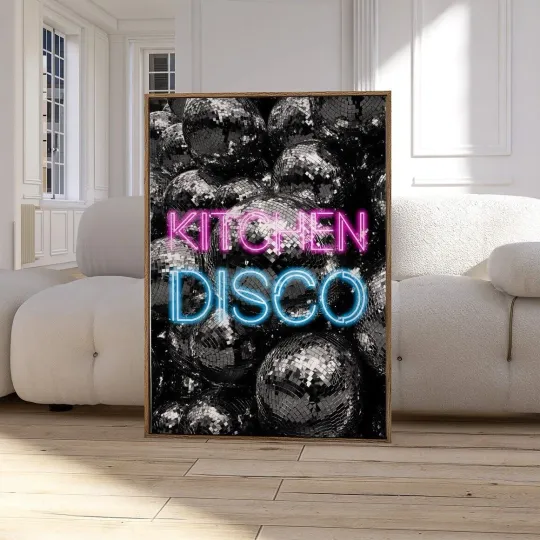 Discover Kitchen Disco Neon Sign Quote Vertical Poster Wall Art Home Decor