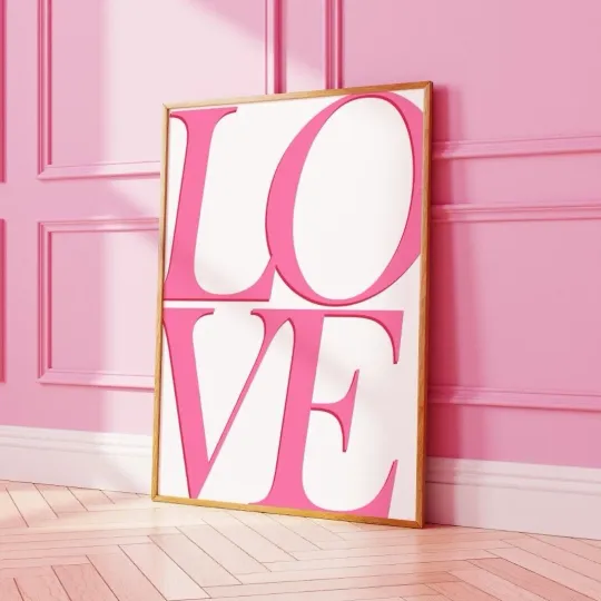 LOVE Pink Typography Vertical Poster Wall Art Home Decor