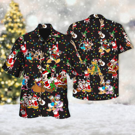 Discover Santa Mickey Mouse Hawaiian Shirt, Mickey And Friends Christmas Light Hawaii Shirt, Minnie Goofy Donald Xmas Party Gift, Magic Kingdom Tee