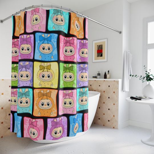 Discover Monster Dolls Kid's Shower Curtain, Cute Bathroom Decor, Playful Gift for Kids, Cartoon Character Shower Curtain, Viral Monster Dolls