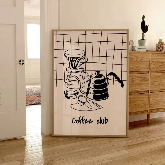 Discover Coffee Club Print Poster Kitchen Wall Art Home Decor Retro Art Dining 2401
