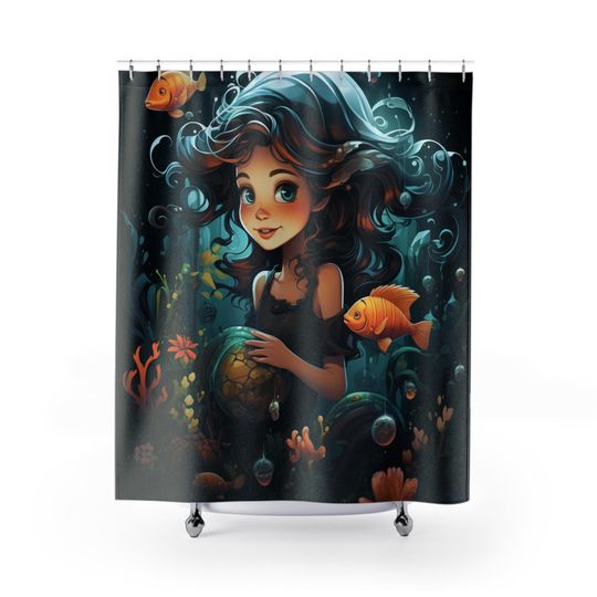 Magical Underwater Shower Curtain, Fantasy Bathroom Decor, Mermaid Illustration, Ocean-Themed Home, Unique Gift for Adults