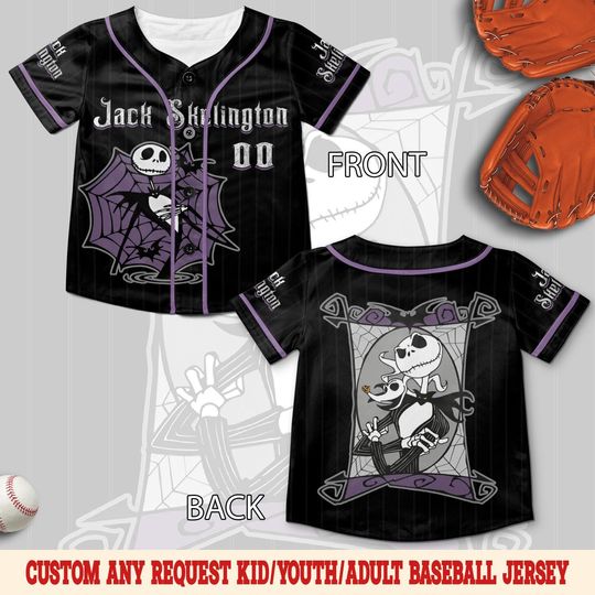 Discover Personalized Jack Skellington Baseball Jersey, Custom Nightmare Before Christmas Jersey, Halloween Horror Movie, Spooky Season Tee UN2114