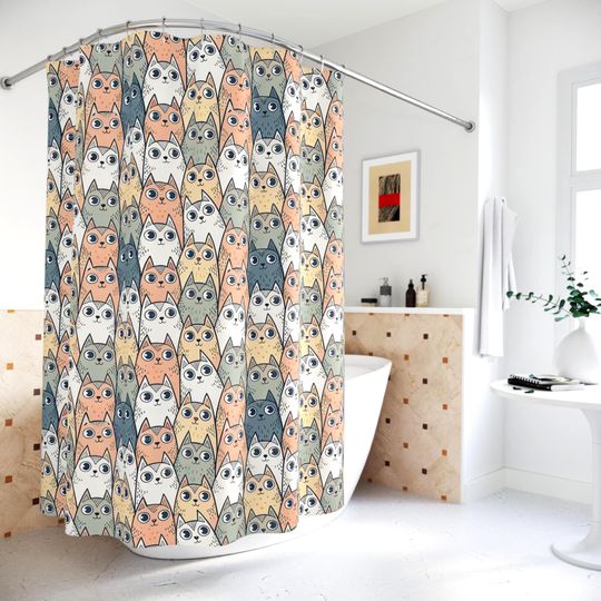 Discover Cat Shower Curtain Unique Bathroom Decor Housewarming Dorm Home Decor Funny Cat Pet Lover Animal Cartoon Kids