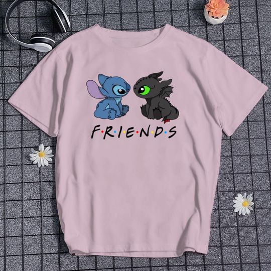 Discover Cute Stitch T-shirt Dragon T-shirt Stitch And Dragon Friends T-shirt For Summer Vacation Trip Birthday Gift For Friends Gift For Her