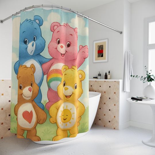 Discover Whimsical Bear Shower Curtain, Vintage Cartoon Decor, Bathroom Accessories, Cute Gifts for Kids, Nursery Decor, Kids' Room