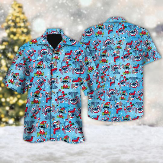 Discover Disney Stitch Christmas Light Hawaiian Shirt, Merry Stitchmas Hawaii Shirt, Lilo And Stitch Button Up Shirt, Stitch Santa Xmas Party Shirt