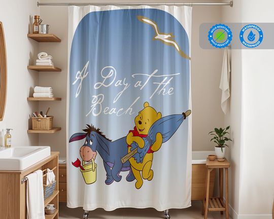 Discover Winnie the Pooh Shower Curtain | Disney Style Design | Waterproof Bathroom Curtain | Kids Bath Decor | All Sizes | Personalization