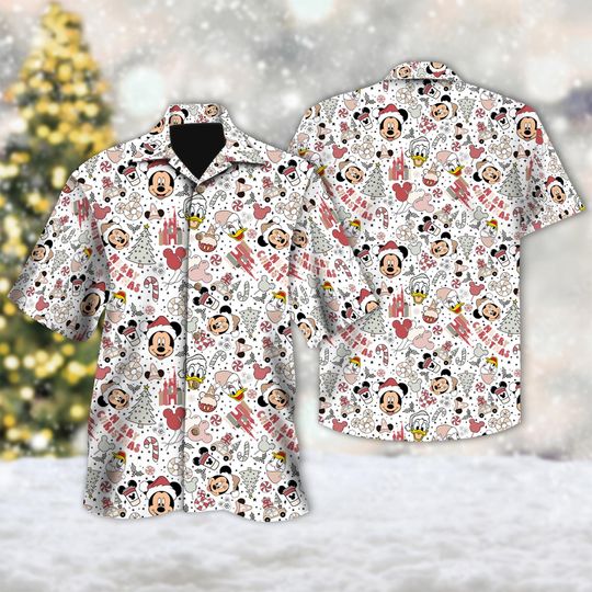Discover Mickey With Castle Balloon Hawaii Shirt, Mickey Mouse Christmas Shirt, Minnie Mouse Xmas Hawaiian Shirt, Magic Kingdom Shirt
