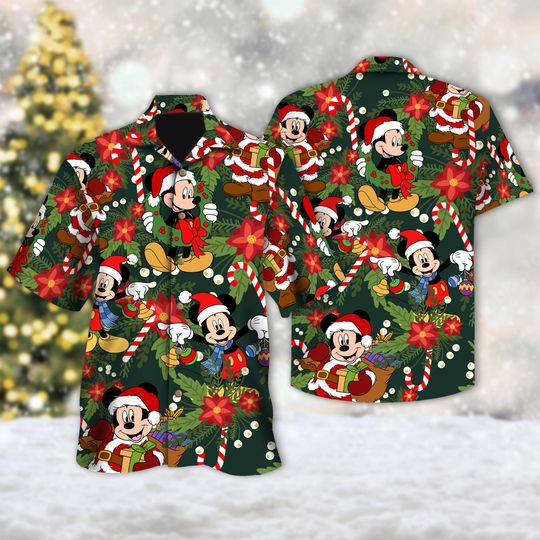 Discover Mickey Mouse Christmas Tree Hawaii Shirt, Mickey Mouse Xmas Button Up Shirt, Mickey Mouse Santa Hawaiian Shirt, Magic Kingdom Shirt