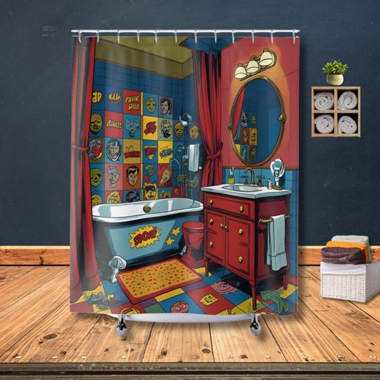 Discover Comic Book Shower Curtains Superhero Bathroom Decor Kids Home Bath Accessories Funny Novelty Gift Cartoon Character Kids Bath Shower Screen