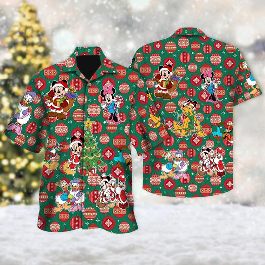 Discover Santa Mickey Mouse Hawaiian Shirt, Mickey & Friends Christmas Hawaii Shirt, Minnie Donald Goofy Button Up Shirt, Xmas Magic Kingdom Shirt