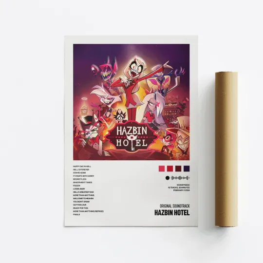 Hazbin Hotel Album Art Poster Print, Music Tracklist, Vertical Premium Matte Poster