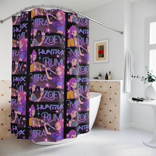 Discover Kpop Kids Shower Curtain, Stylish Bathroom Decor, Cartoon-Themed Shower Curtain, Unique Gift for Anime Lovers, Demon Hunters Decor