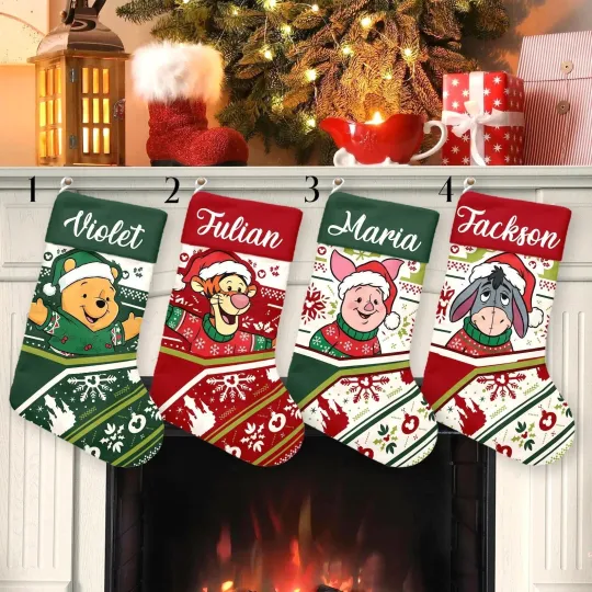 Discover Personalized Winnie the Pooh Christmas Stocking, Pooh Friends Chimney Stocking