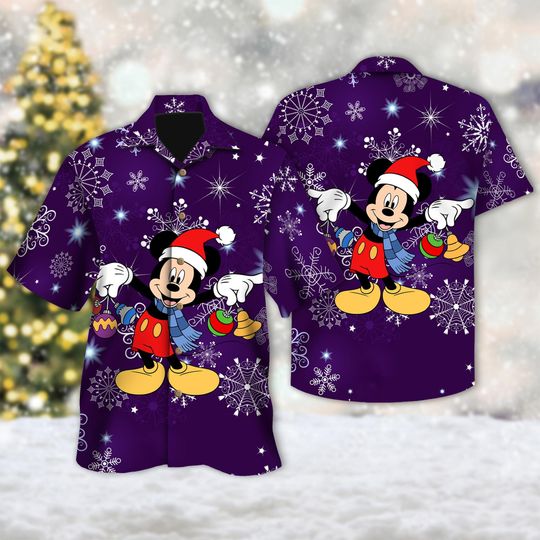 Discover Disney Mickey Mouse Christmas Hawaii Shirt, Mickey Mouse Xmas Party Button Up Shirt, Cartoon Hawaiian Shirt, Magic Kingdom Shirt