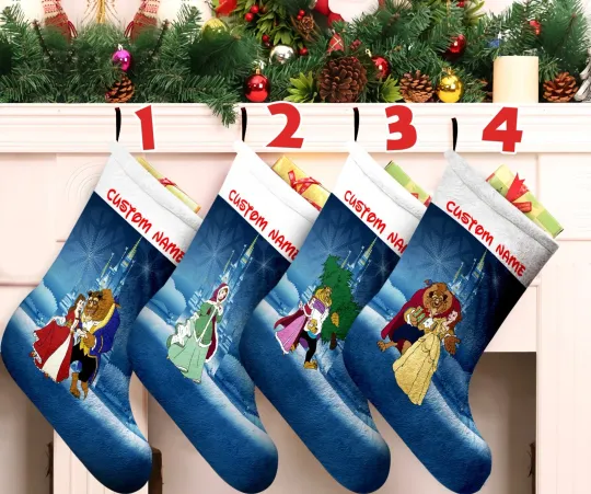 Discover Personalized Belle Princess Christmas Stocking, Beauty and the Beast Stocking