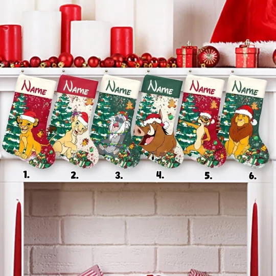 Personalized Simba Timon Pumbaa Christmas Stocking, The Lion King Stocking Gift