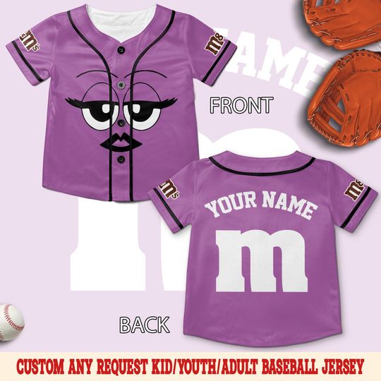 personalized m m candy halloween baseball jersey, m and m birthday baseball jersey