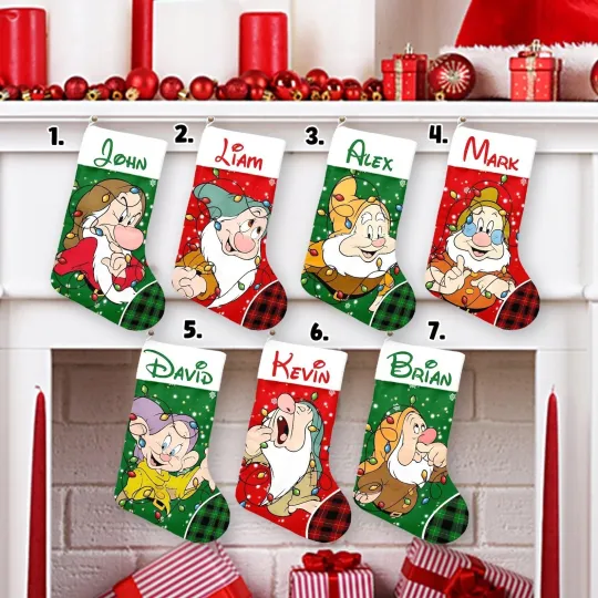 Personalized Seven Dwarfs Christmas Stocking Gift, Snow White Christmas Stocking