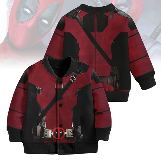 Deadpool Baseball Jacket, Halloween Cosplay Kids Jacket, Marvel Anti Hero Costume Jacket, Deadpool Kids Jacket, Gift For Youth