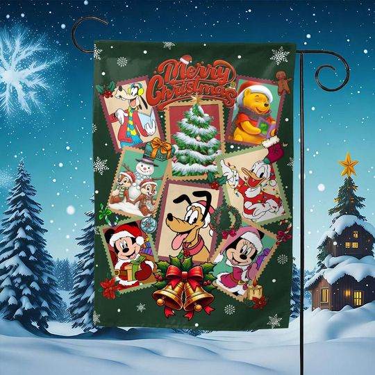 Discover Disney Christmas Garden Flag, Mickey Mouse Christmas Decor Flag, Minnie Mouse, Donald Duck, and Goofy Disney Christmas Flag AXIV04
