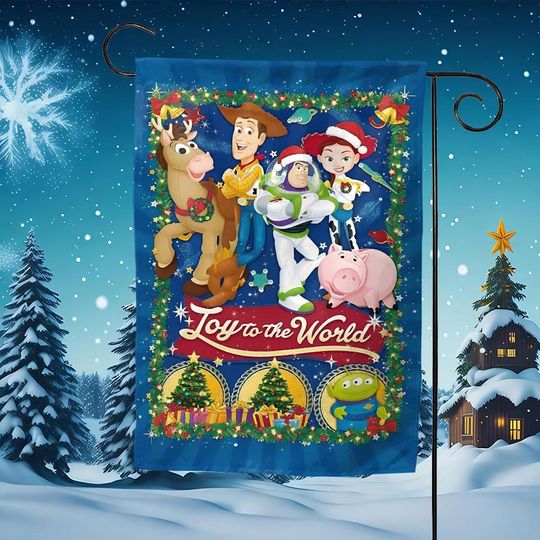Discover Toy Story Christmas Garden Flag, Cartoon Holiday Family Yard Flag, Retro Toy Story Christmas Banner, Festive Disney Style Decor JCSK37