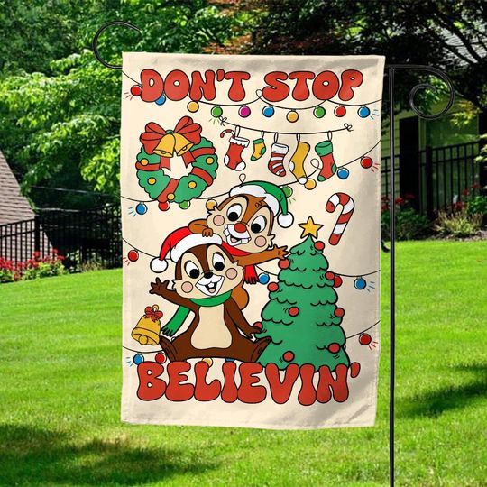 Discover Disney Chip and Dale Christmas Garden Flag,Double Trouble Jolliest Bunch Very Merry Christmas Lights Flag, Chipmunks Xmas Garden Flag G5NY18