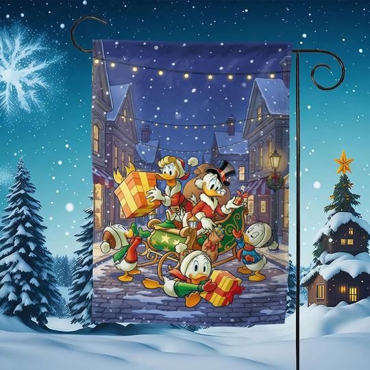 Discover Disney Christmas Garden Flag featuring with Mickey Mouse, Pluto, Donald Duck, Chip and Dale Personalized Garden or Home Flag Banner G5OY03