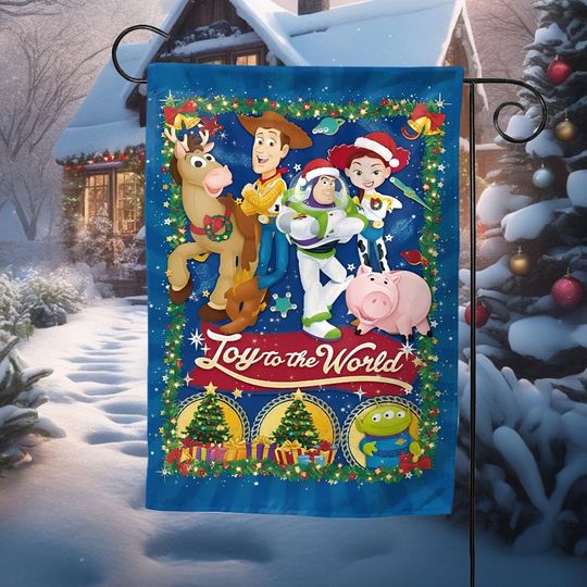 Discover Toy Story Christmas Garden Flag, Cartoon Holiday Family Yard Flag, Retro Toy Story Christmas Banner, Festive Disney Style Decor JCSK37