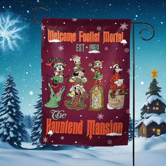 Discover Making Spirits Bright Haunted Mansion Garden Flag, Hitchhiking Ghosts Flag, Disneyland Christmas Flag AXIV02