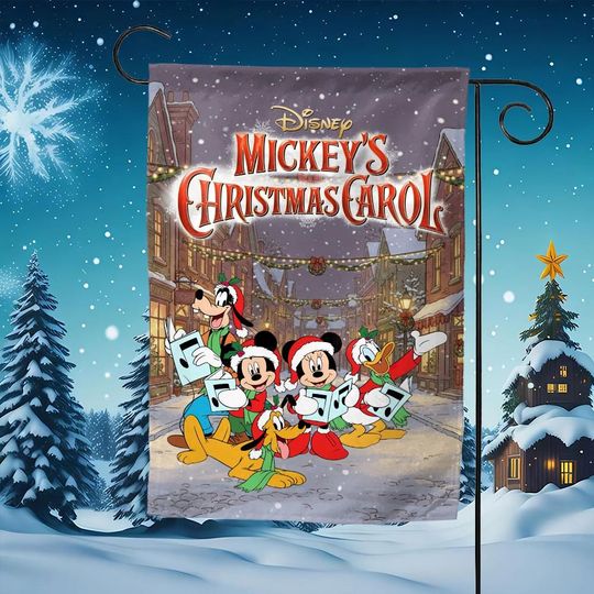 Discover Disney Christmas Garden Flag featuring with Mickey Mouse, Pluto, Donald Duck, Chip and Dale Personalized Garden or Home Flag Banner G5OY04