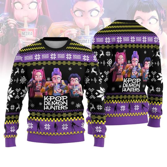 Rumi Mira Zoey Christmas Sweater, Christmas Ugly Sweater, Golden Sweater For Women, Kpop Movie Sweater, Christmas Gift For Kids