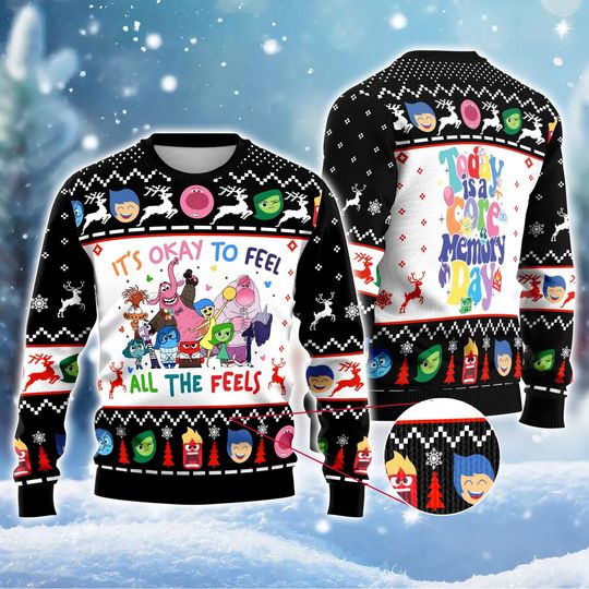 Discover It's Okay To Feel All The Feels Inside Out Ugly Christmas Sweater