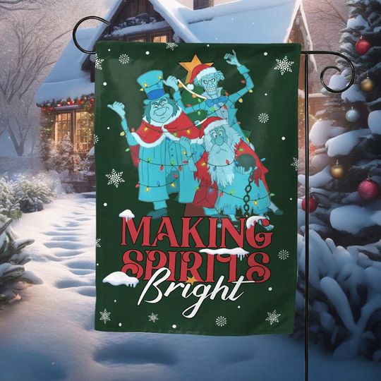 Making Spirits Bright Haunted Mansion Garden Flag, Hitchhiking Ghosts Flag, Disneyland Christmas Flag