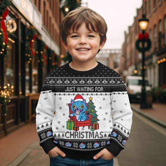 Discover Tiger Just Waiting For Christmas Ugly Sweater, Derpy Tiger Christmas Ugly Sweater, Cute Tiger Christmas, Tiger Sweater For Men Kids
