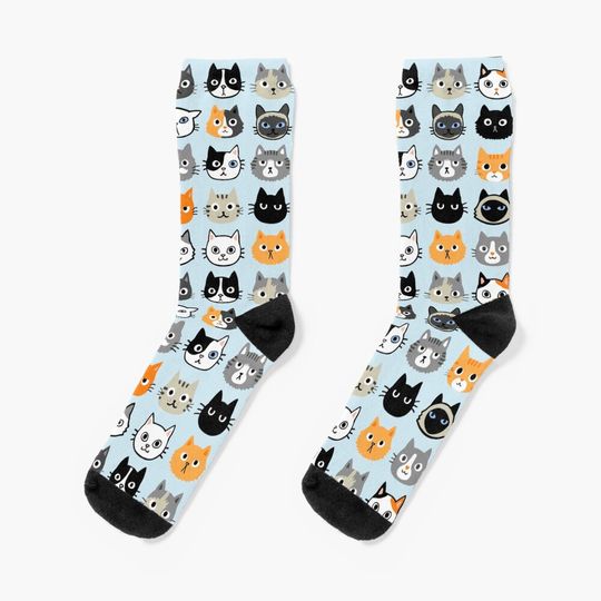 Discover Assorted Cat Faces | Cute Quirky Kitty Cat Drawings Socks