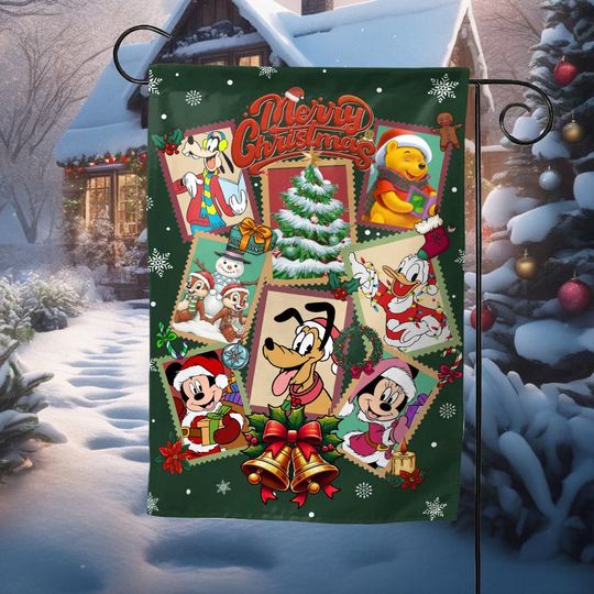 Discover Disney Christmas Garden Flag, Mickey Mouse Christmas Decor Flag, Minnie Mouse, Donald Duck, and Goofy Disney Christmas Flag AXIV04