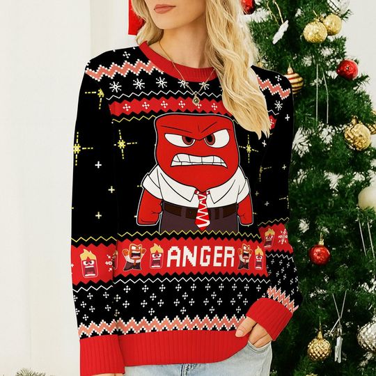 Anger Inside Out Ugly Christmas Sweater, Inside Out Christmas Sweater