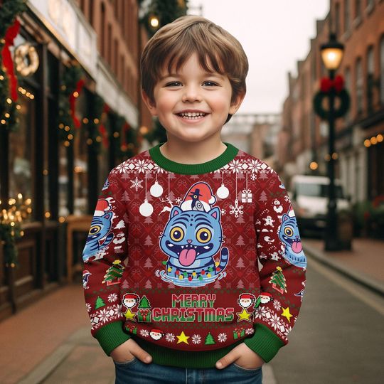 Derpy Tiger Merry Christmas Sweater, Funny Christmas Ugly Sweater, Blue Tiger Christmas Sweater, Kp0p Tiger Gift, Dem0n Hunter Gift