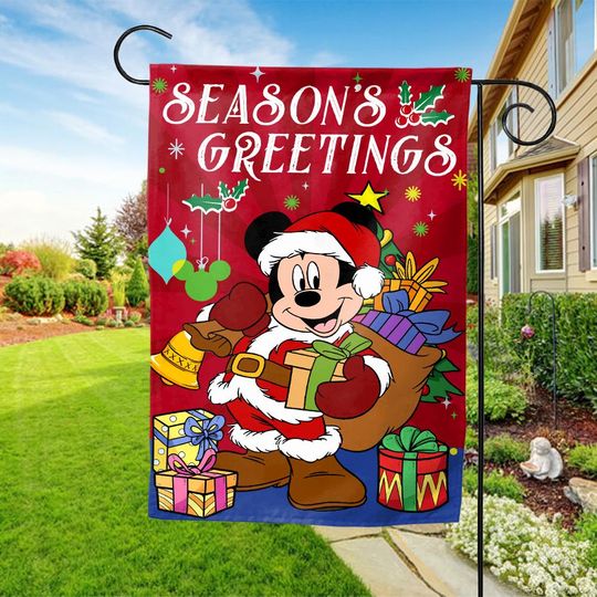 Discover Christmas Garden Flag, Disney Season's Greetings Mickey Garden Flag UL5S17