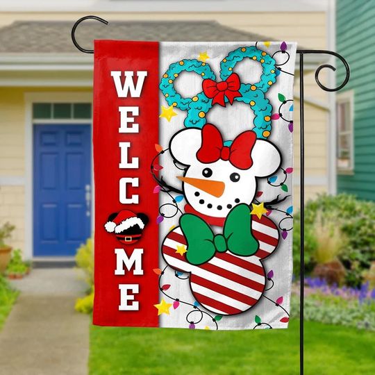 Discover Welcome Christmas Mouse Santa Decorative Garden Flag/Disney Mickey and Friends Garden Flag/Christmas Disney Home Decor/Disney Flag OGX306