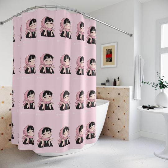 Discover Cute Character Shower Curtain, Pink Cartoon Bath Decor, Fun Bathroom Accessories, Unique Gift for Her, Kid's Bathroom Curtains