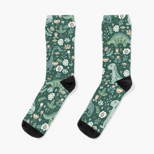 Discover Folk Floral Dinosaur Socks