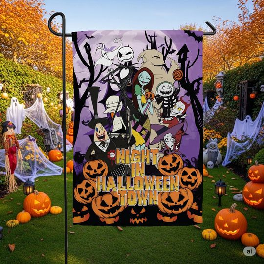 Nightmare Before Christmas Garden Flag, Halloween Town Jack Skellington & Oogie Boogie Flag
