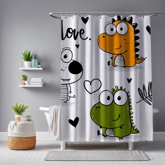 Discover Cartoon Dinosaur Shower Curtain, Fun Kids Bathroom Decor, Waterproof Fabric Curtain With Cute Dino Design For Modern Bath
